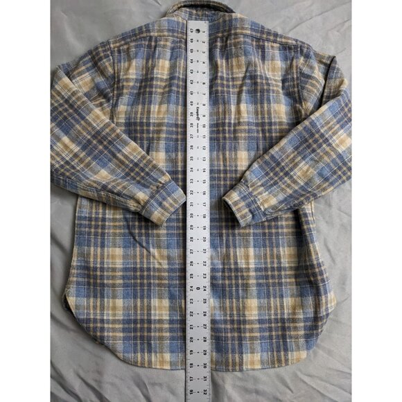 Vintage Pendleton Flannel Shirt Blue & Beige Virgin Wool Button Up Mens Size L - Picture 5 of 7
